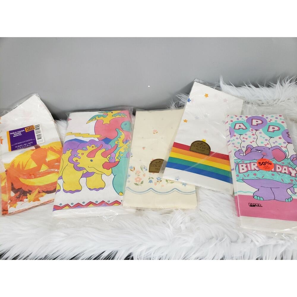 MIXED LOT Vintage tablecloth supplies dinosaur birthday party floral rainbow‎